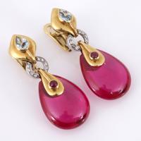 Italian Gold, Diamond, Blue Topaz & Synthetic Ruby Estate Drop Earrings - Sold for $2,432 on 05-17-2026 (Lot 698).jpg